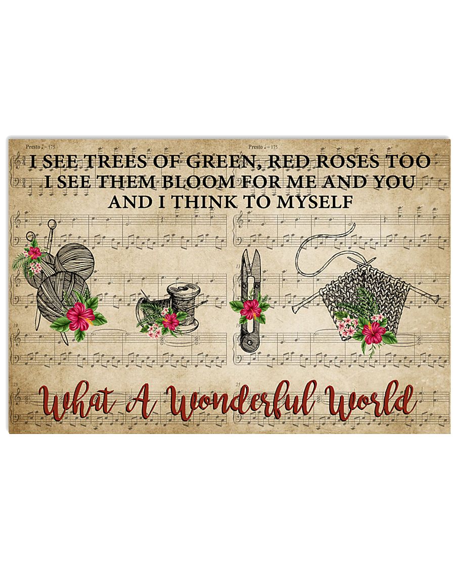 Crocheting I see trees of green red roses 17x11 Poster