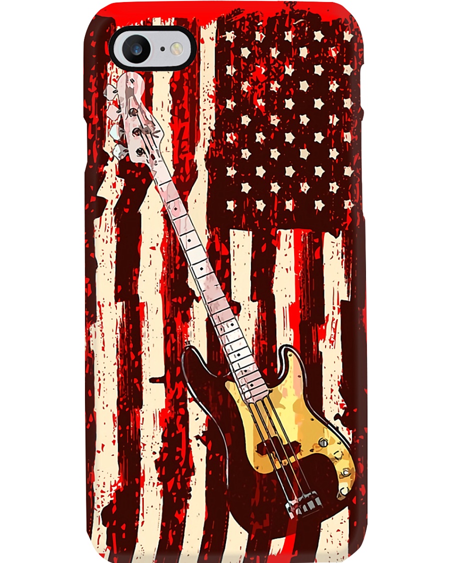 Bass Guitar On American Flag Phone Case