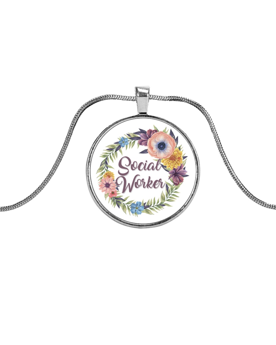 Social Worker Flowery Gift Metallic Circle Necklace