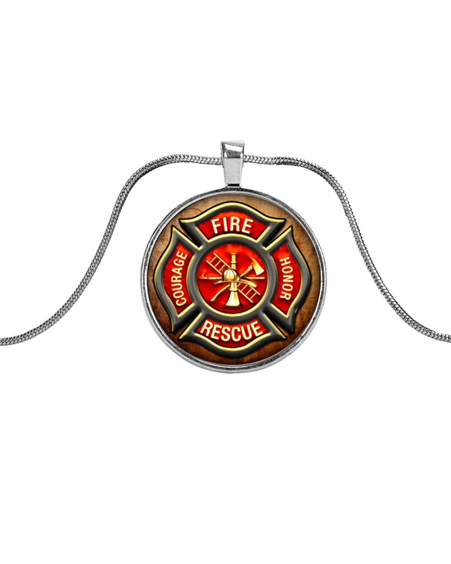 Firefighter Fire Honor Rescue Courage Metallic Circle Necklace
