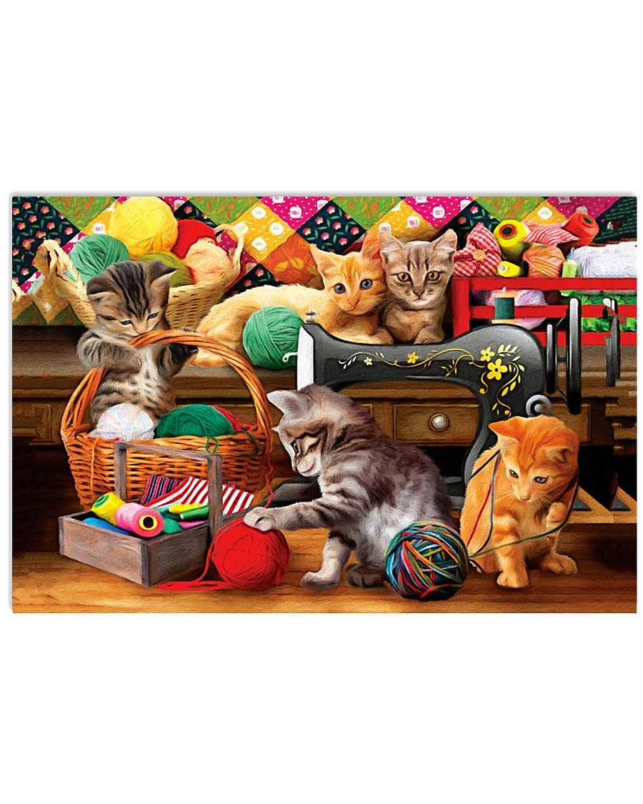 Sewing Machine And Cats 17x11 Poster