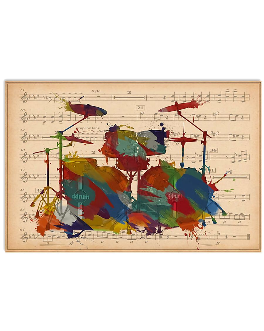 Drummer Colorful Drumset Music Sheet 17x11 Poster