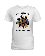 Librarian Easily Distracted By Books And Cats Ladies T-Shirt front