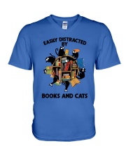 Librarian Easily Distracted By Books And Cats V-Neck T-Shirt tile