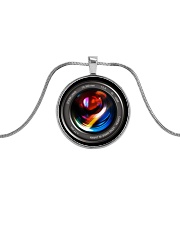 Photographer Camera Lenses Keychain Metallic Circle Necklace front