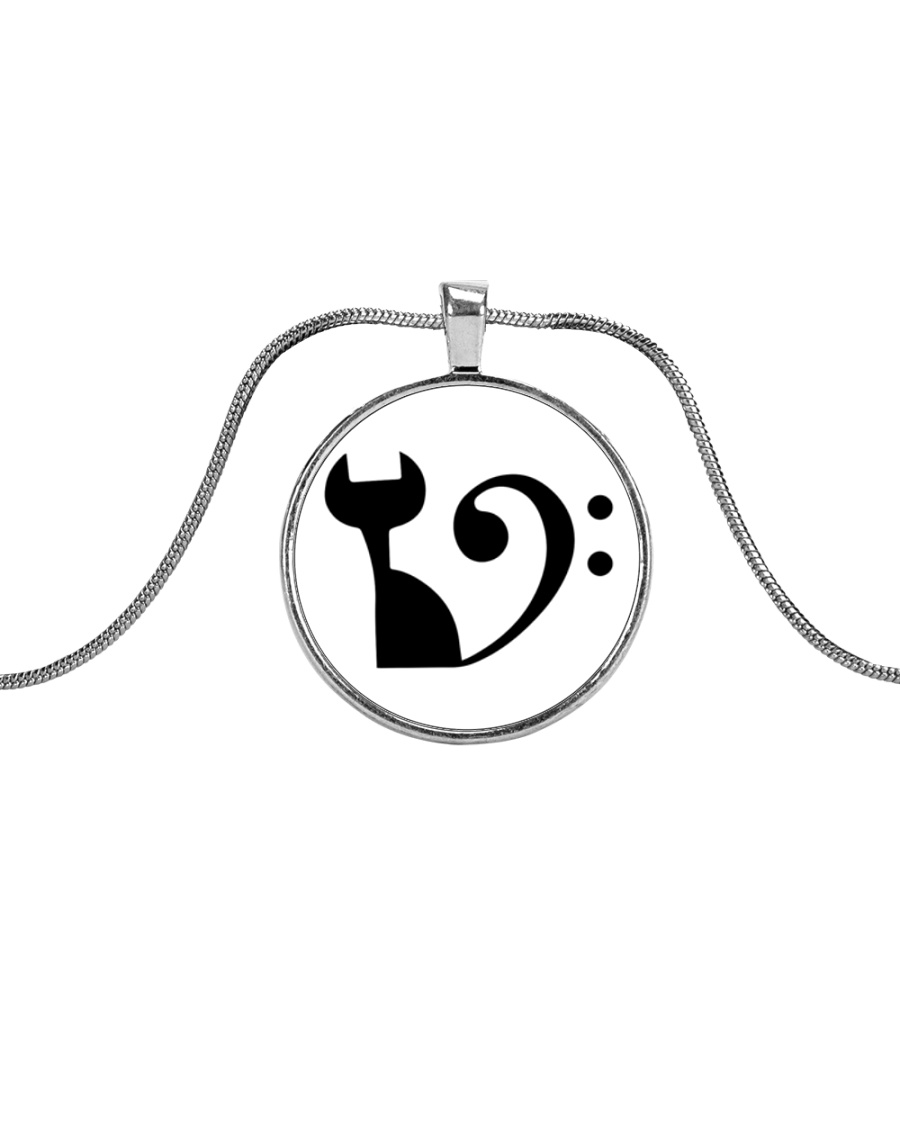 Cat Clef Bass Guitar Metallic Circle Necklace