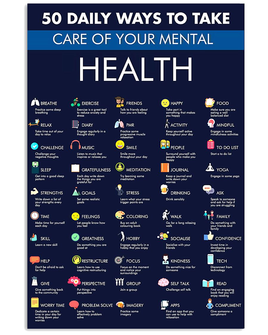 50 Daily Ways To Take Care Of Your Mental Health 11x17 Poster
