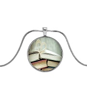 Librarian Love Reading Books Metallic Circle Necklace front