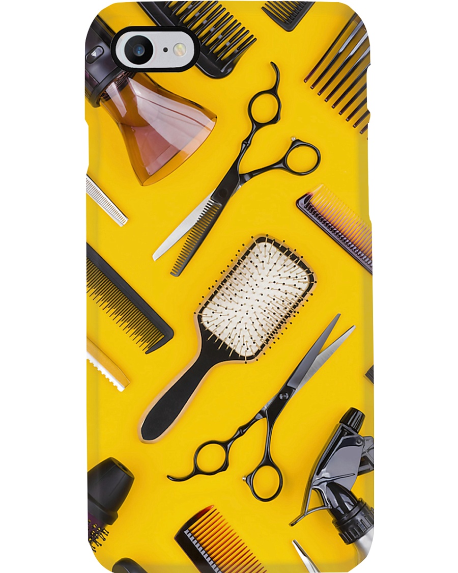 Hairdresser Tools In Yellow Background Phone Case