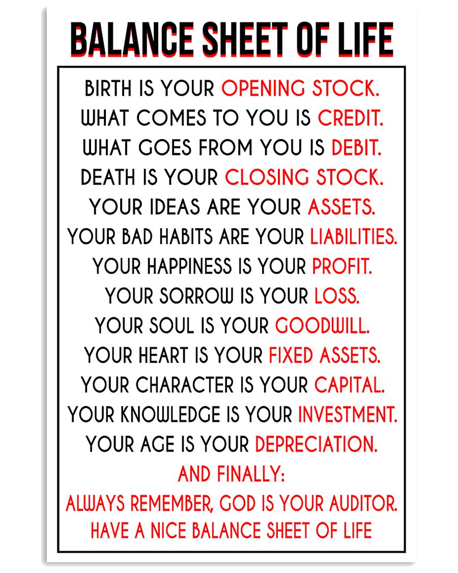 Accountant Balance Sheet of Life poster 24x36 Poster