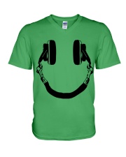 DJ Smiley Headphone V-Neck T-Shirt tile