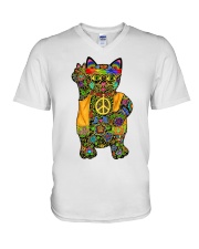 Hippie Cat V-Neck T-Shirt thumbnail