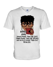 April Girl Knows More Than She Says V-Neck T-Shirt thumbnail