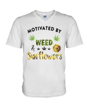 Motivated By Weed And Sunflowers V-Neck T-Shirt thumbnail