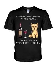 Wine and Yorkie V-Neck T-Shirt thumbnail