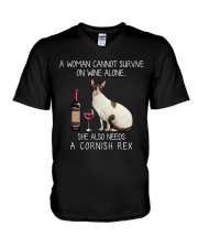 Wine and Cornish Rex V-Neck T-Shirt thumbnail