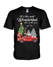 Wonderful Christmas with Truck - Min Pin V-Neck T-Shirt thumbnail