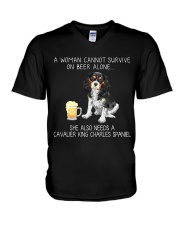 Beer and Cavalier King Charles Spaniel V-Neck T-Shirt thumbnail