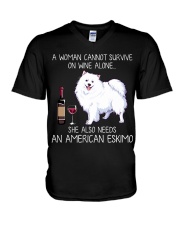 Wine and American Eskimo V-Neck T-Shirt thumbnail