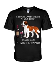 Wine and St Bernard V-Neck T-Shirt thumbnail