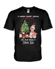 Christmas Wine and Shih Tzu V-Neck T-Shirt thumbnail