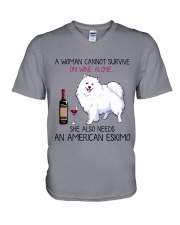 Wine and American Eskimo 2 V-Neck T-Shirt thumbnail