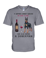 Wine and Doberman 2 V-Neck T-Shirt thumbnail