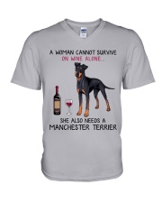 Wine and Manchester Terrier 2 V-Neck T-Shirt thumbnail