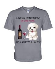 Wine and Maltese 2 V-Neck T-Shirt thumbnail