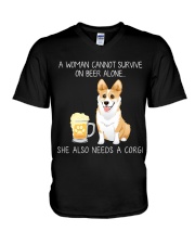 Beer and Corgi V-Neck T-Shirt thumbnail
