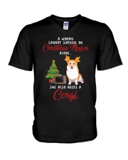 Christmas Movies and Corgi V-Neck T-Shirt thumbnail
