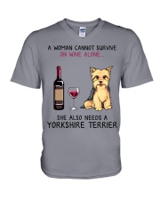 Wine and Yorkie 2 V-Neck T-Shirt thumbnail