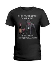 Wine and Staffordshire Bull Terrier - Man version Ladies T-Shirt thumbnail