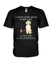Wine and Goldendoodle V-Neck T-Shirt thumbnail