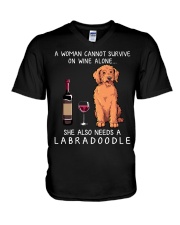 Wine and Labradoodle V-Neck T-Shirt thumbnail