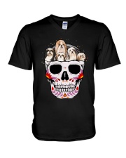Half Skull Shih Tzu V-Neck T-Shirt thumbnail