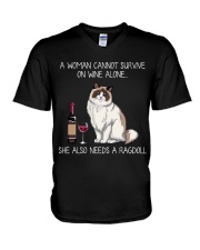 Wine and Ragdoll Cat V-Neck T-Shirt thumbnail