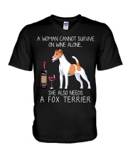 Wine and Fox Terrier V-Neck T-Shirt thumbnail