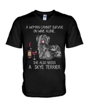 Wine and Skye Terrier V-Neck T-Shirt thumbnail