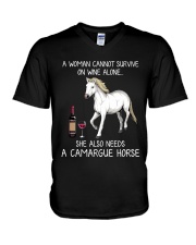Wine and Camargue Horse V-Neck T-Shirt thumbnail