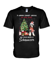 Christmas Wine and Schnauzer V-Neck T-Shirt thumbnail
