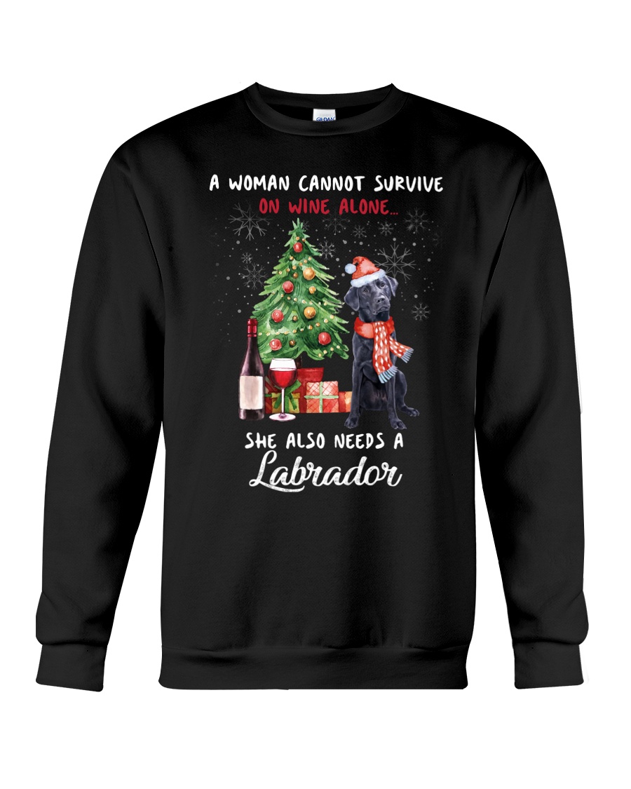 Christmas Wine and Black Labrador Crewneck Sweatshirt
