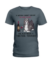 Wine and Tibetan Terrier 2 Ladies T-Shirt thumbnail