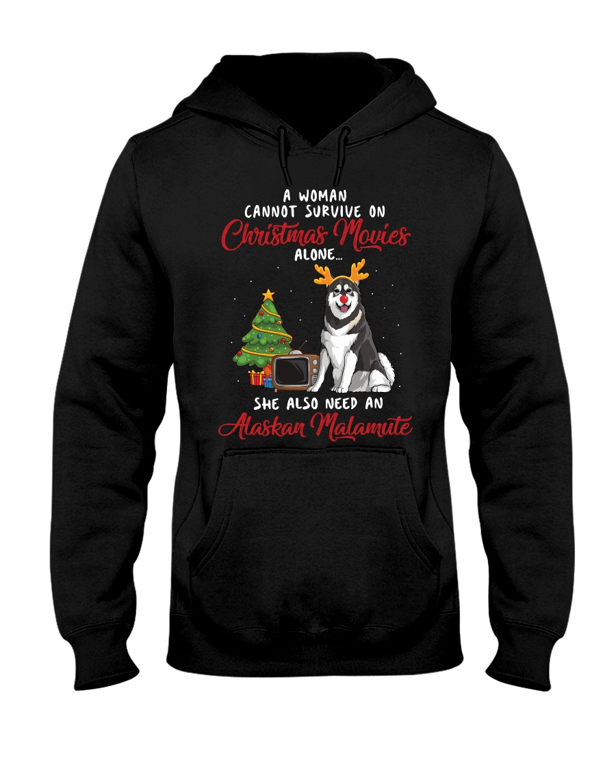Christmas Movies and Alaskan Malamute Hooded Sweatshirt