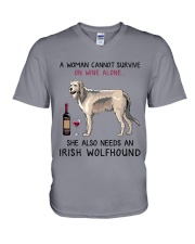 Wine and Irish Wolfhound 2 V-Neck T-Shirt thumbnail