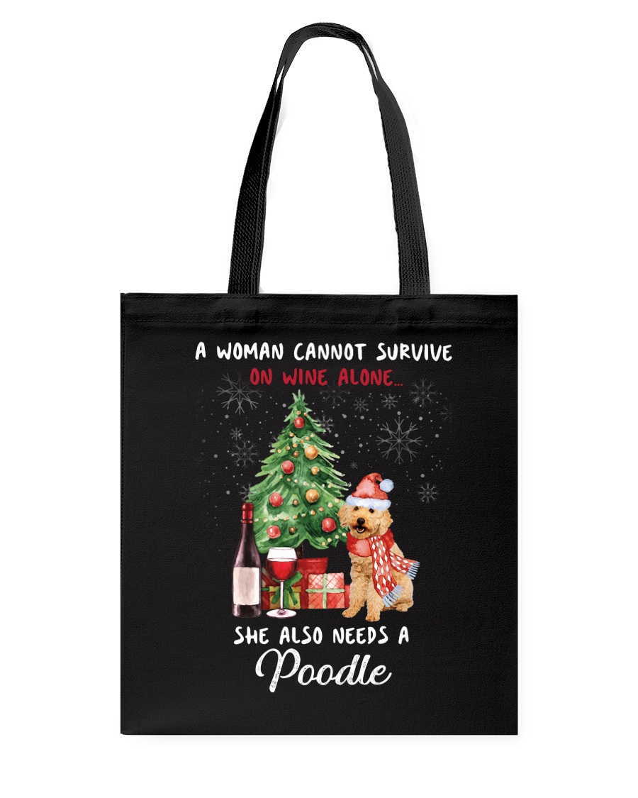 Christmas Wine and Poodle Tote Bag