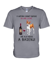 Wine and Basenji 2 V-Neck T-Shirt thumbnail
