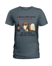 Wine and Tibetan Spaniel 2 Ladies T-Shirt thumbnail