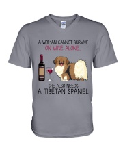 Wine and Tibetan Spaniel 2 V-Neck T-Shirt thumbnail