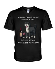 Wine and Portuguese Water Dog V-Neck T-Shirt thumbnail